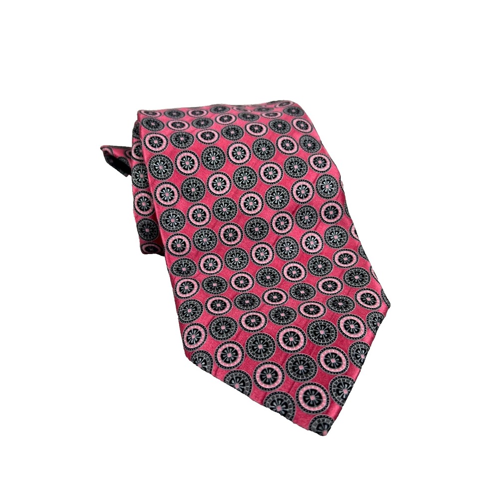Ermenegildo Zegna Designer Necktie Mens MD Pink Fan Geometric Silk Adjustable